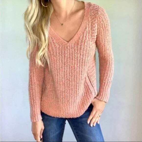 Anthropologie Moth Chunky rib Knit Oversized V-Neck Sweater Size Small - Picture 3 of 13